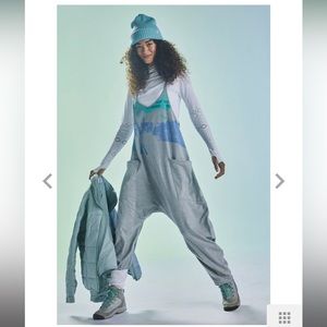 Free People Light Gray and Teal Jumpsuit